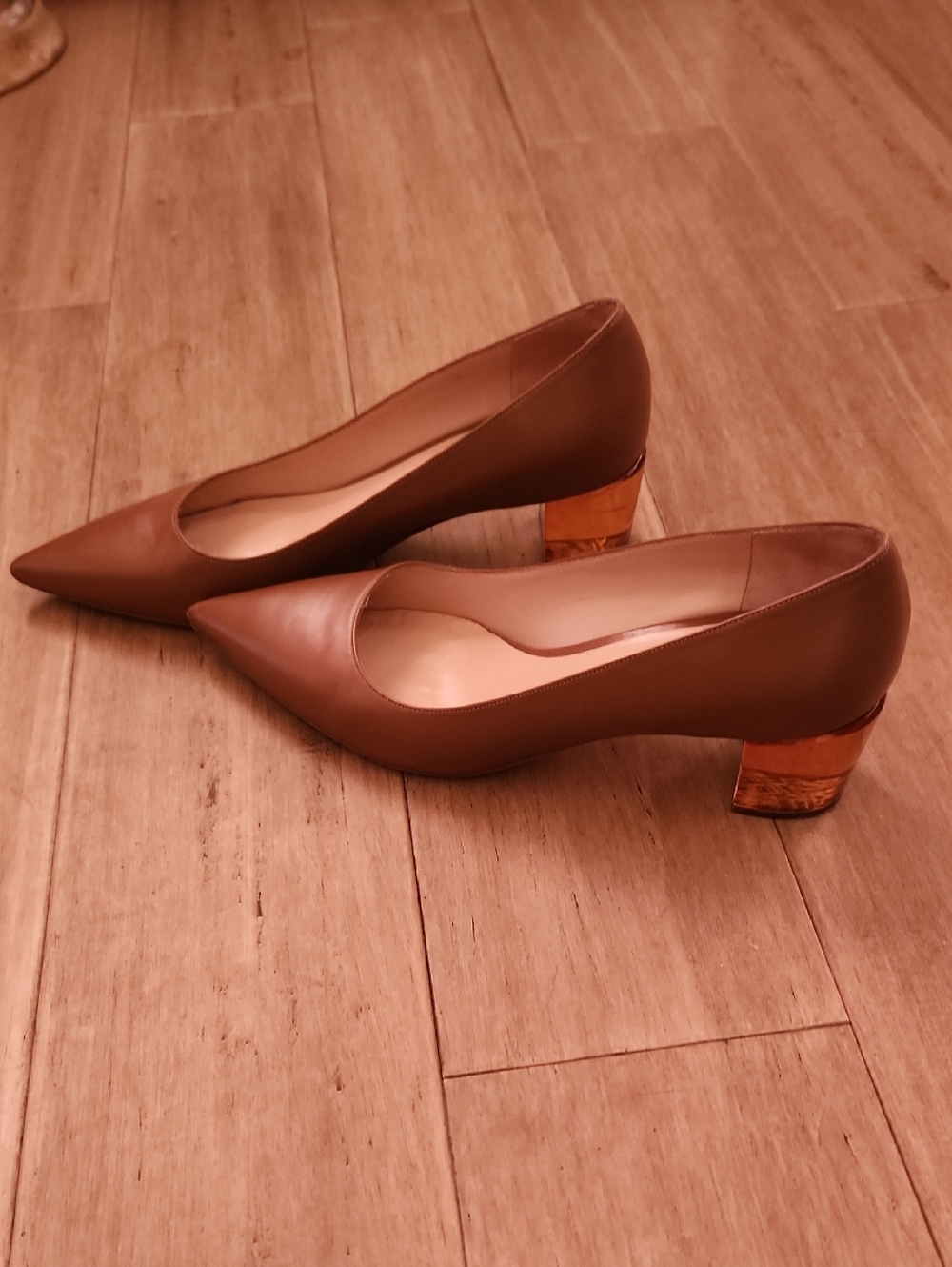 Stuart Weitzman Pointed Toe Pumps in Brown Leather